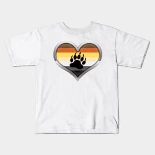 Large Gay Bear Pride Flag Colored Heart with Chrome Frame Kids T-Shirt